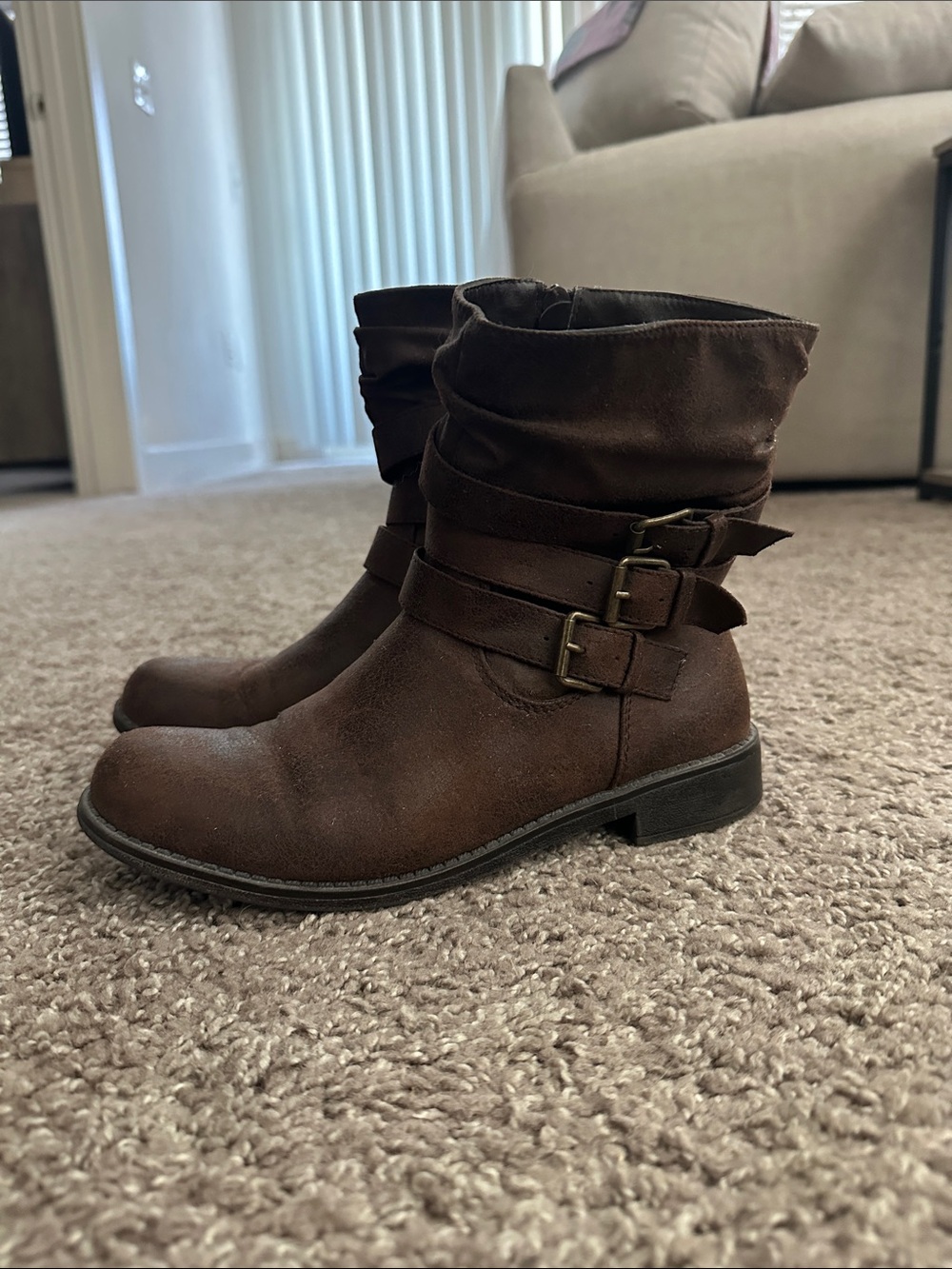 Brown Buckle Strap Women's Ankle Boots